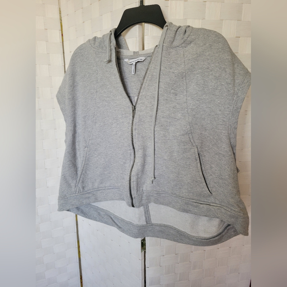 French Connection Light Gray Zip-Up Crop Sleeveless Hoodie 2XL